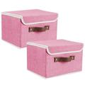 Lucky Monet Storage Bins YPF5 Boxes with Lids 2 Decorative Storage Boxes Collapsible Fabric Storage Basket Containers Lidded Storage Cube for Organizing Closet Home Office 10 x 8 x 7 (Pink)