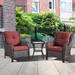 PARKWELL 3PCS Patio Rattan Furniture Set Cushion Conversation Set Sofa Coffee Table Red