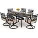 durable 7 PCS Heavy Duty Metal Patio Dining Sets with 6 Swivel Chairs (Cushion Included) and 1 Rectangular Metal Table with Umbrella Hole Outdoor Furniture for 6