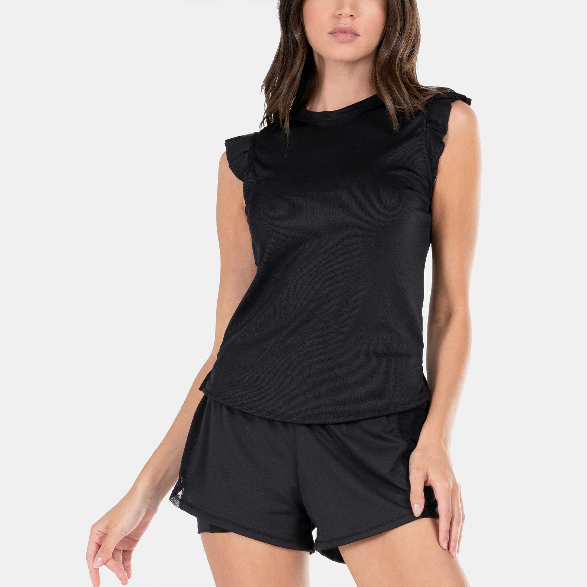 Lucky In Love Bring It On Rib Tank Women's Tennis Apparel Black