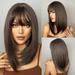 Brown Straight Wigs With Bangs For Black Women Shoulder Length Bob With Dark Roots For Girl Daily Use Cosplay LC5056-1