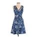 Banana Republic Casual Dress - Fit & Flare: Blue Graphic Dresses - Women's Size 4