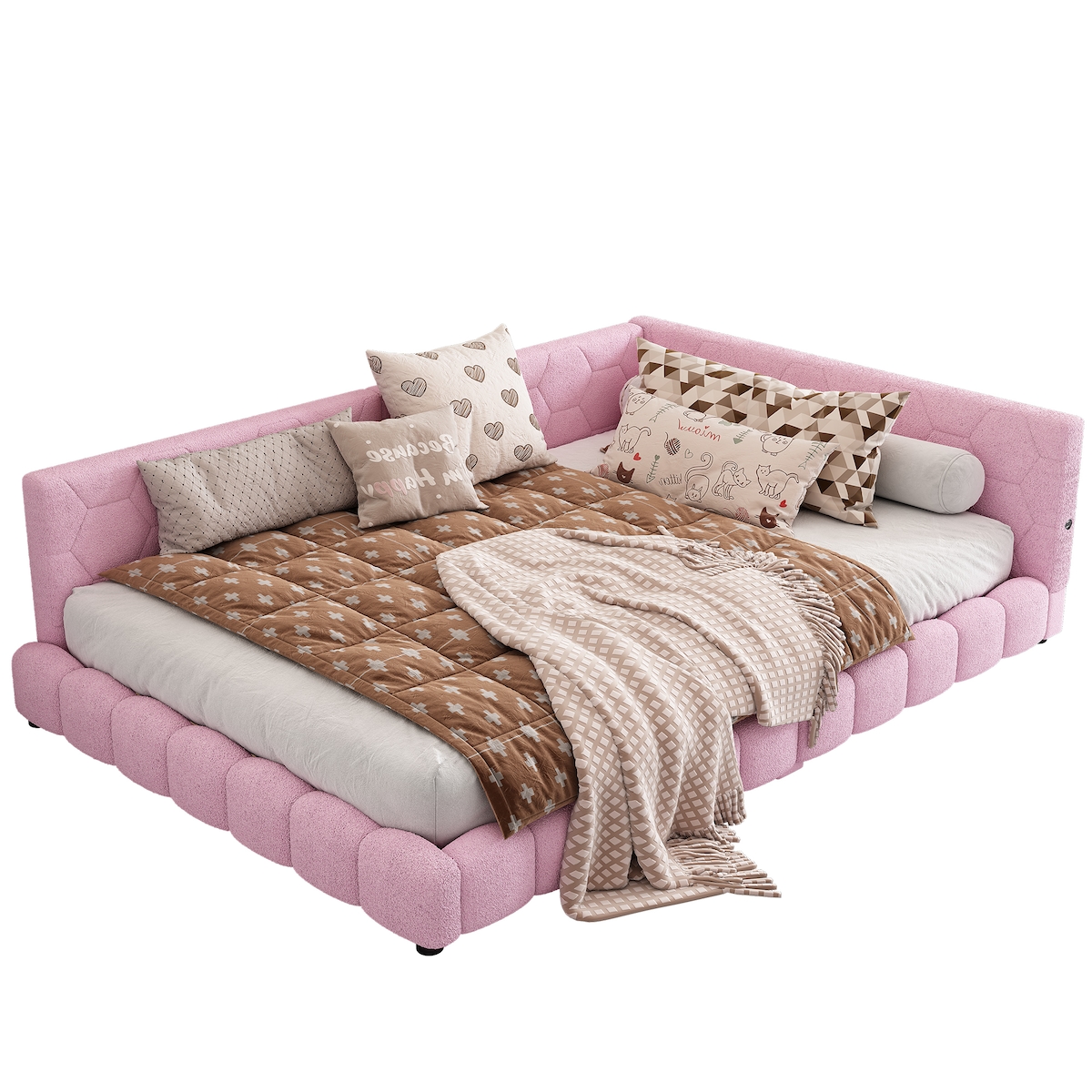 Merax 140*200cm Schlafsofa, 16 Farben Umgebungslicht, USB-Anschluss, Bequemes Material, Rosa Image