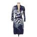Roberto Cavalli Casual Dress - Sheath V-Neck 3/4 sleeves: Blue Print Dresses - Women's Size 42