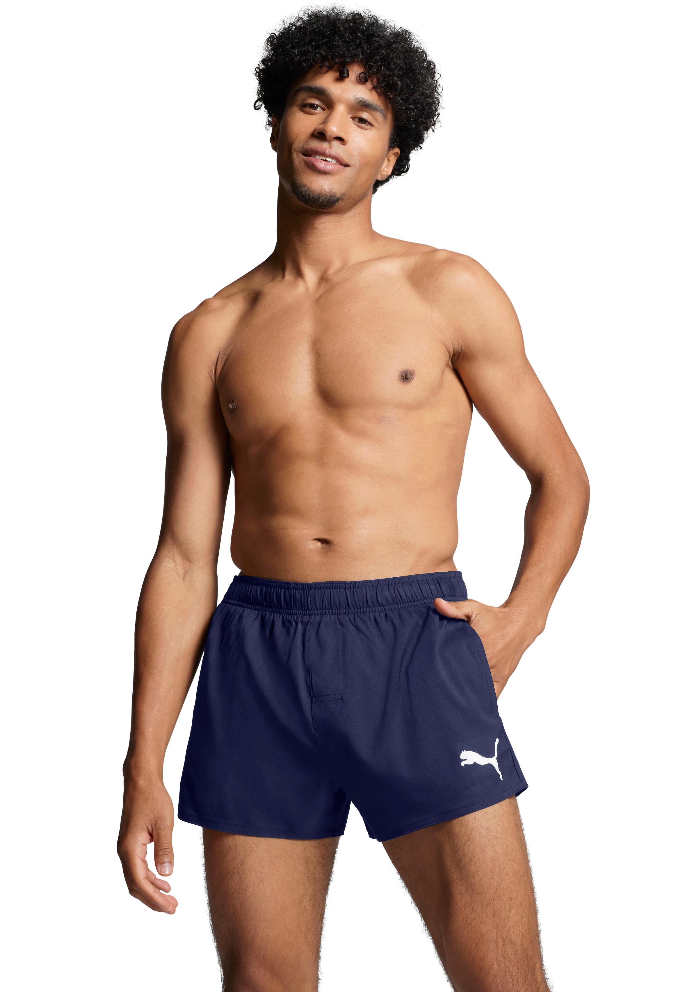 Badeshorts PUMA "PUMA SWIM MEN SHORT SHORTS 1P", Herren, Gr. XL, N-Gr, blau (navy), Web, Polyester, unifarben, Badehosen, mit Seitentaschen Image
