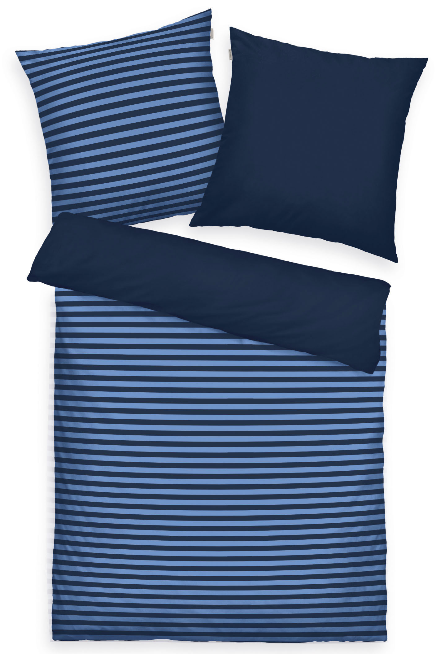 Bettwäsche TOM TAILOR HOME "MEDIUM STRIPES in Gr. 135x200cm, 155x220cm oder 200x220cm", blau (schwarz navy, cool blau), B/L: 135cm x 200cm, 1 Stk., 1 Stk., Renforcé, B/L: 80cm x 80cm, 2 Stk., Renforcé, Obermaterial: 100% Baumwolle, Bettwäsche,...