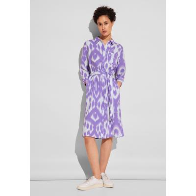 Blusenkleid STREET ONE, Damen, Gr. 38, EURO-Größen, lila (smell of lavender), Stoff, 100% Leinen, gemustert, casual, gerade knielang, V-Ausschnitt, Langarm Bündchen, Kleider, aus Leinen Image