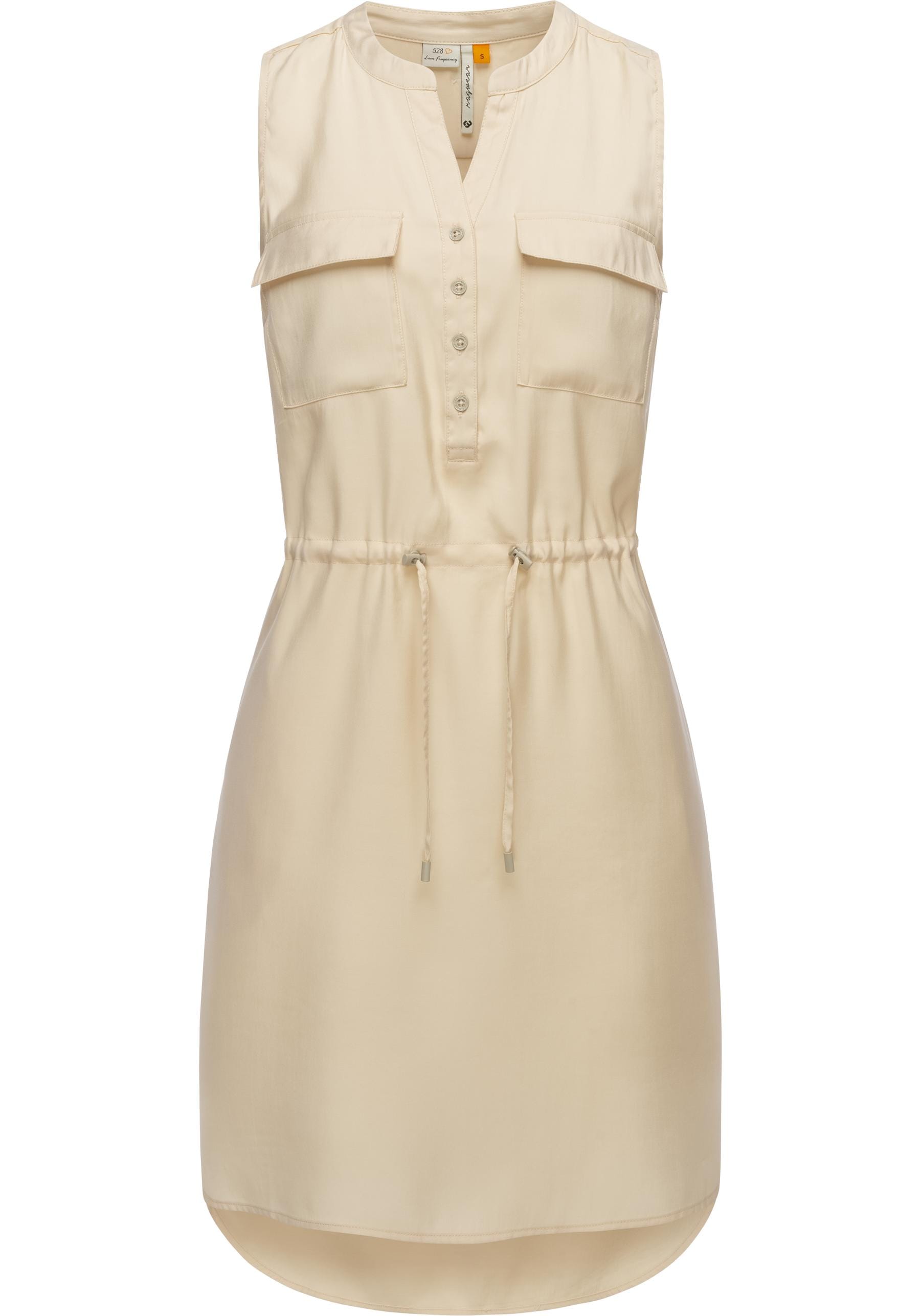 Blusenkleid RAGWEAR "Roissin", Damen, Gr. L (40), Normalgrößen, beige, Material: 80% Viskose, 20% Polyester, tailliert ca. Mitte Oberschenkel, V-Ausschnitt, angeschnitten, Kleider Blusenkleid, stylisches Sommerkleid mit Bindeband