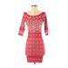 Intimately by Free People Casual Dress Boatneck 3/4 Sleeve: Red Jacquard Dresses - Women's Size X-Small