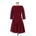 Julian Taylor Casual Dress - Fit & Flare: Burgundy Solid Dresses - Women's Size 8