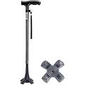 Walking Stick Aluminum Alloy Walking Canes with LED Light Handle Crutches 10 Adjustable Height Levels for Men Or Women Disabled and Elderly Mobility Cane with 4 Legs Non-Slip Base Max.200kg