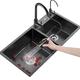 LCKDY Kitchen Sink Tap,Stainless Steel Double Bowl Sink Black Kitchen Sink Large Size Sink Black Pullout Faucet Complete Accessories (Size : 75x40x20cm)