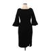 White House Black Market Cocktail Dress - Bodycon Boatneck Short sleeves: Black Solid Dresses - Women's Size 14