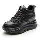 Women Wedge Sneakers Leather Hidden Wedge Trainers High Heel Shoes Ladies Platform Walking Shoes,Black,3 UK