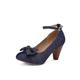 GooMaShoes Women's Cute Chunky Block Heel Mary Jane Pump, Bow Denim Ankle Strap Buckle Vintage Mary Jane Heels, Comfortable Mid Heel Pinup Shoes (Dark Blue, UK 5)