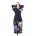 New York & Company Cocktail Dress: Purple Floral Motif Dresses - Women's Size 16