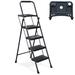 4 Step Ladder, Folding Step Stool with Tool Platform, 330 LBS Portable Steel Ladder for Adults for Home Kitchen Library Office