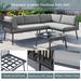 Modern Outdoor 3-Piece Sofa Set, Patio Metal PE Rattan Decor Sectional Set with Cushions and Glass Table