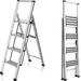 4 Step Ladder 4 Step Folding Step Stool with Handrails Wide Work Platform, Aluminum A Frame Ladder, 7KG Portable Ladder