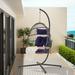 Courtyard Swing Hammock Chair Wavy Pattern Rattan Swing Egg Chair with C-shaped Bracket with Removable Cushion and Pillow