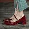 New Plus Size 41 Women Mary Jane Shoes Square Toe Pumps Patent Leather Dress Shoes Office Ladies