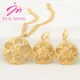 YM Gold Color Jewelry Set for Women African Flower Shape Dubai Copper Earrings Necklace Round Hollow