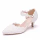 Spring Autumn High Heels Shoes Women White Wedding Shoes Lace Buckle Strap Pointed Toe Thin Heels