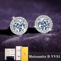 1CT 100% Real Moissanite Studs Earrings Pass Diamond tester 925 Silver Platinum Plated Zircon Bride