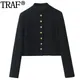 TRAF Black Cropped Jacket For Women Spring Button Up Demi-Season Jacket Woman Fashion Bomber Jackets