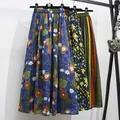 Floral Printing Bohemian Chic Elastic High Waist A-line Women's Skirt Korean Fashion Mid-Calf Long