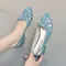 With Low Heels Blue Pointed Toe Sandals for Women Ladies Shoes Footwear Office Work Summer 2023