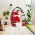 Bungalow Rose Outdoor Garden Rattan Egg Swing Chair Hanging Chair Wood | Wayfair 4C5D95E6DFCA439EA0C513057077423D