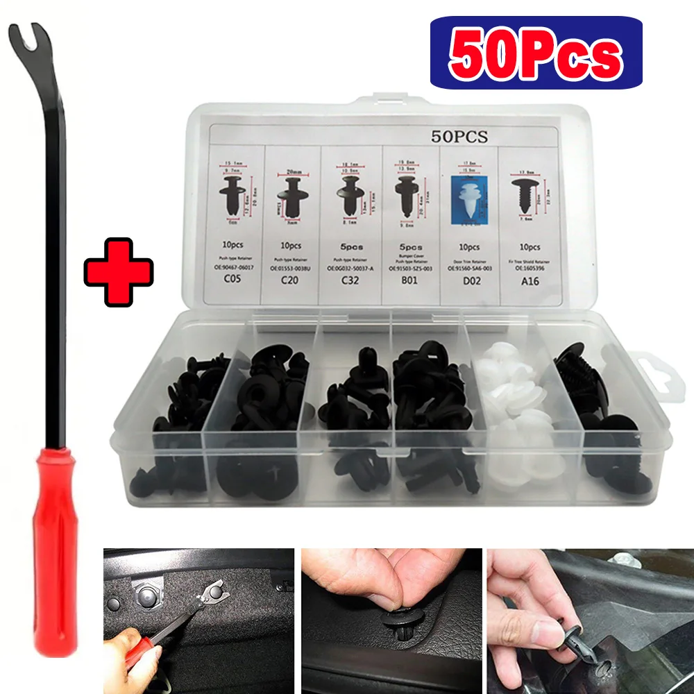 6 Größe Auto Halte klammern Kunststoff Befestigungs elemente Kit Auto Trim Panel Clip schwarz Karosserie Stoßstange Niet Set Ersatz Push Pin 50St