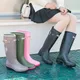 Bottes de pluie pour femmes hauteur des genoux Tube Long à boucle chaussures imperméables de