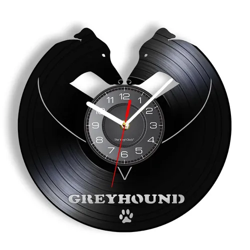 Greyhound Wanduhr Vintage Vinyl Record Whippet Kunst Greyhound Tier Hunde Haustiere Begleiter