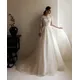 Robe de mariée en tulle champagne A-Line manches longues col en V grande taille dentelle 2022
