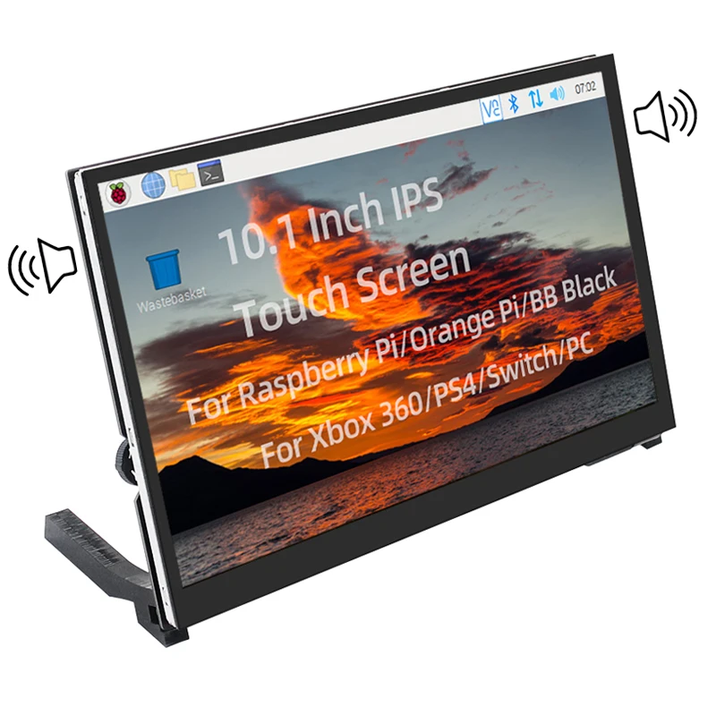Raspberry Pi 10,1 Inch Touch Screen 1024x600 1280x800 IPS LCD Optional Speackers Display + Halter für RPI 4 Modell B 3B + 3B PC Image