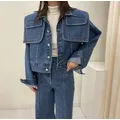 Giacche di Jeans Chic per donna 2024 tasche Vintage cappotti di Jeans a maniche lunghe giacca corta