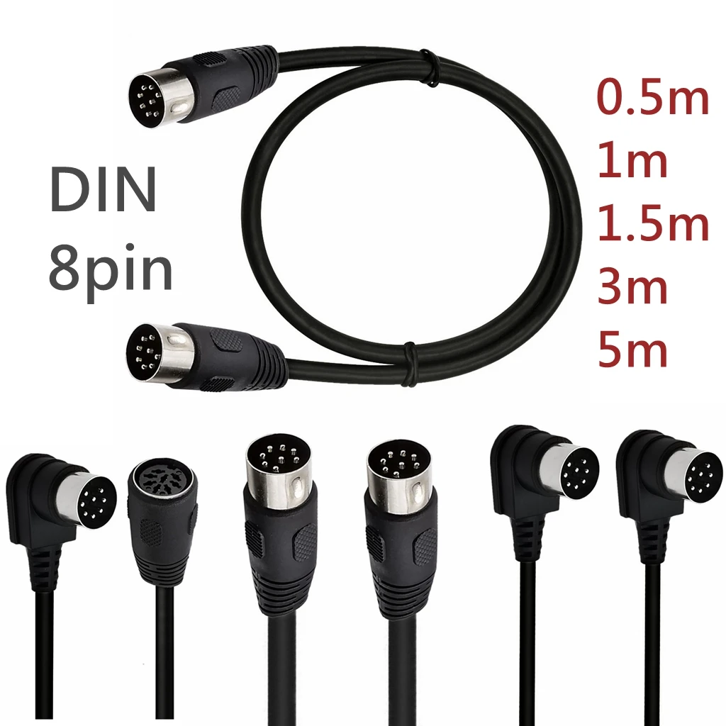 Din 8-poliger Stecker auf Stecker und Buchse, Lautsprecher, Midi 8-poliges Audio-Verlängerungskabel, 90-Grad-rechtwinkliges Winkelkabel, 0,5 m, 1 m, 1,5 m, 3 m, 5 m Image