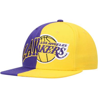 Mitchell & Ness Herren Lila/Gold Los Angeles Lakers Half and Half Snapback-Mütze Image
