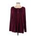Style&Co Long Sleeve Henley Shirt: Burgundy Tops - Women's Size Large