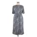 Dual Nature Casual Dress - Midi Crew Neck Short sleeves: Gray Acid Wash Print Dresses - Women's Size X-Large