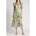 Mincia Floral Puff Sleeve Midi Dress - Green - Ted Baker Dresses