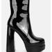 London Rag Bander Patent PU High Heel Platform Ankle Boots - Black - US-5 / UK-3 / EU-36