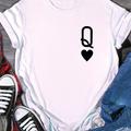 Q & Heart Print Crew Neck T-Shirt, Top Décontracté À Manches Courtes Pour Le Printemps Et L'été, Vêtements Pour Femmes