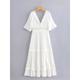 Women's Summer Dress Boho Wedding Guest Dress White Lace Wedding Dress Maxi Dress with Sleeve Vacation Elegant V Neck Half Sleeve White Color