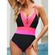 Women's Swimwear One Piece Normal Swimsuit Patchwork Push Up Cross Color Block Plunge Vacation Beach Wear Bathing Suits