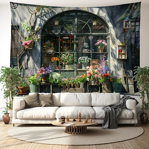 Pottage Bauernhaus Wandteppich Wandkunst großer Wandteppich Wandbild Dekor Fotografie Kulisse Decke Vorhang Haus Schlafzimmer Wohnzimmer Dekoration Fensteransicht Cottagecore Wandtuch XXL Natur Image