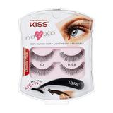 KISS Ever EZ Lashes DNF2 Double Pack No. 03 Reusable Natural Eyelash Starter Kit Includes Easy-Angle Applicator and 2 Pairs Human Hair False Eyelashes Black