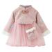 Toddler Girls Casual Dresses Tang Winter Ancient New Year With Bag Warm Children Kids Dress Daily-Wear